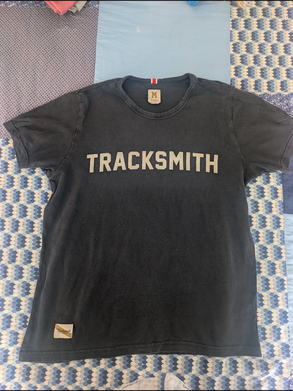 Tracksmith Black Crewneck Tee with Bold White Logo